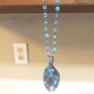 Handmade Turquoise Spoon Pendant with Beaded Chain Necklace, One of a Kind